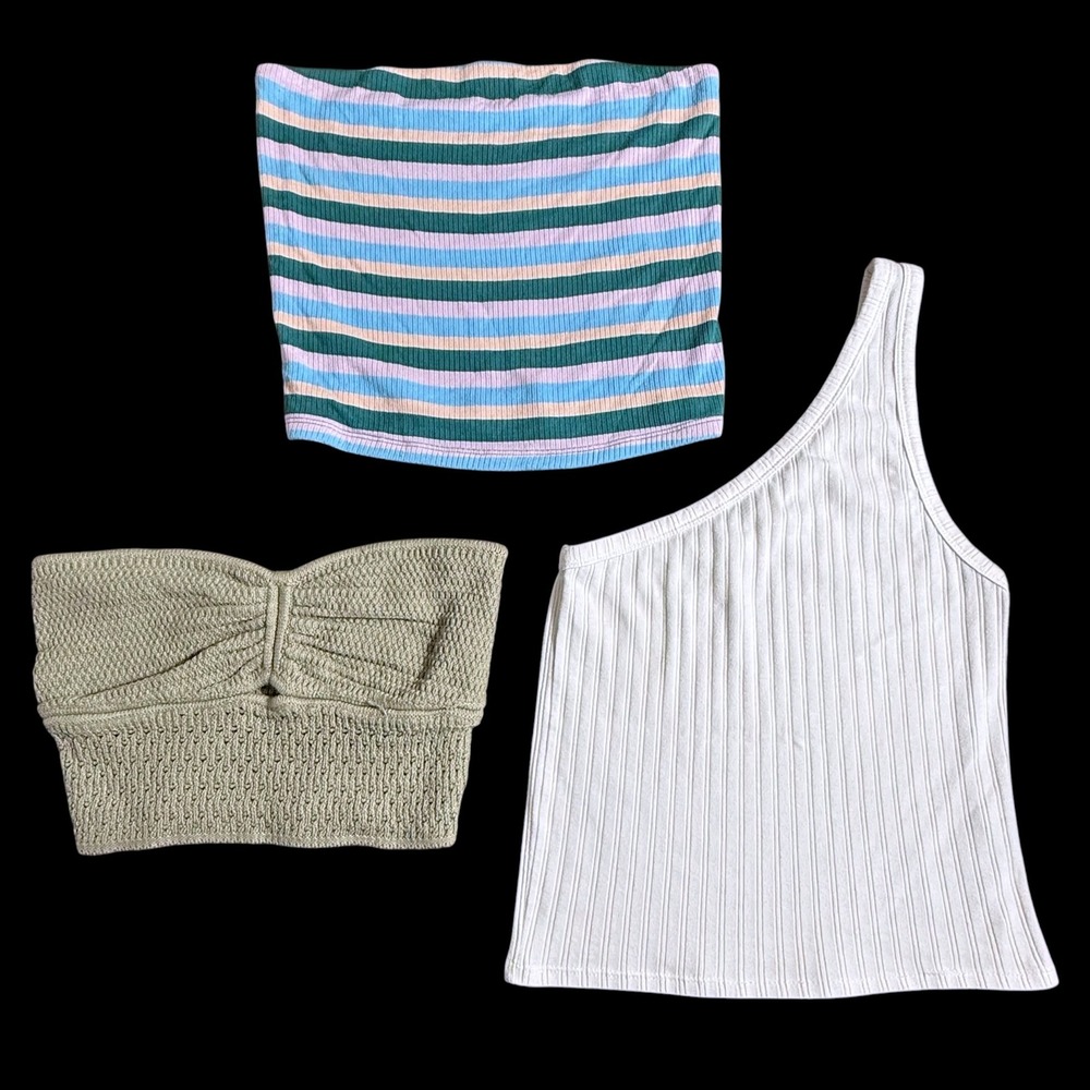 American Eagle Crop Top Bundle Medium Striped Tube Knit Bandeau One Shoulder